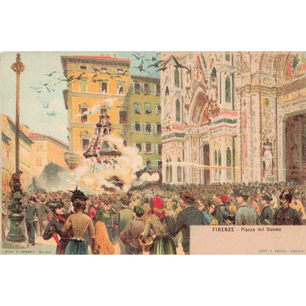 Firenze Florence Italy Piazza del Duomo Scoppio del Carro Sborgi Postcard - Picture 1 of 2